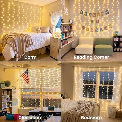 6.6FT x 6.6FT Warm White Curtain Lights Plug in, 200 LED, alternate view 2