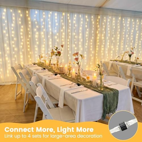 6.6FT x 6.6FT Warm White Curtain Lights Plug in, 200 LED, alternate view 3
