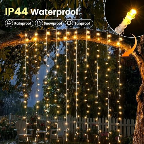 6.6FT x 6.6FT Warm White Curtain Lights Plug in, 200 LED, alternate view 4