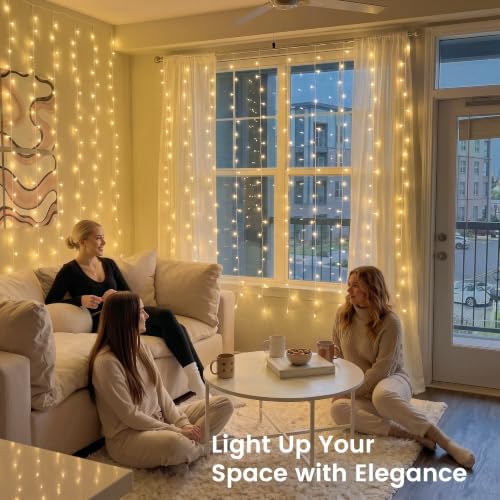 6.6FT x 6.6FT Warm White Curtain Lights Plug in, 200 LED, alternate view 5