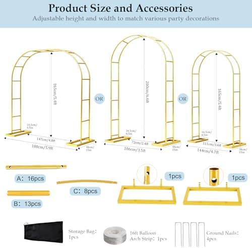 6.6FTx3.5FT Arch Backdrop Stand, Gold Metal Halloween Archway, alternate view 2