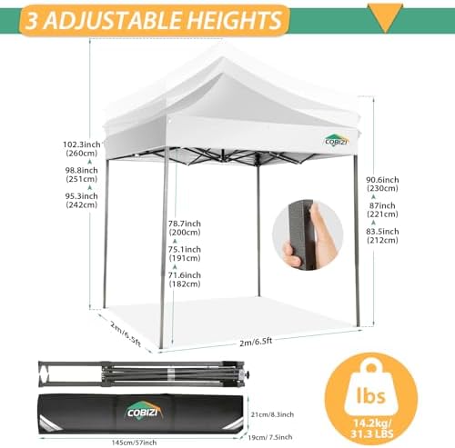 6.6x6.6 Pop Up Canopy Tent No Sidewalls, Heavy Duty Canopy, White in White, alternate view 2