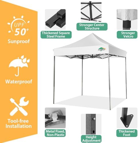 6.6x6.6 Pop Up Canopy Tent No Sidewalls, Heavy Duty Canopy, White in White, alternate view 3