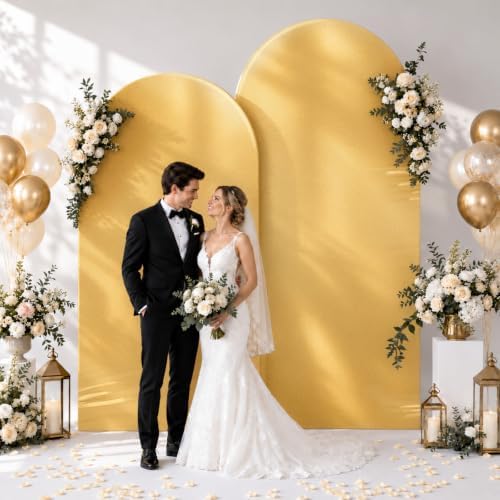 6 & 7.2ft Gold Shimmer Arch Backdrop Cover Shiny Birthday Party Arch Covers, alternate view 2