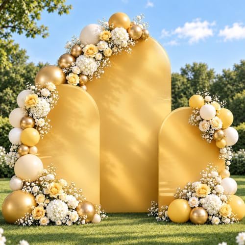 6 & 7.2ft Gold Shimmer Arch Backdrop Cover Shiny Birthday Party Arch Covers, alternate view 3