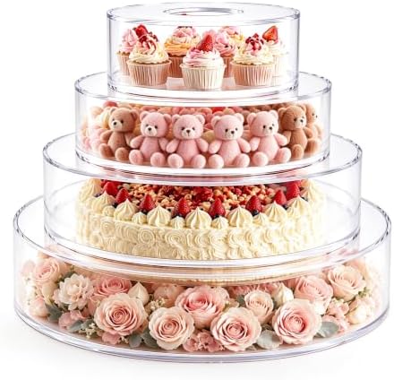6 8 10 12 Inch Acrylic Cake Stand 4-Pack Clear Low-Profile Display Case in Clear