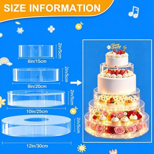 6 8 10 12 Inch Acrylic Cake Stand 4-Pack Clear Low-Profile Display Case in Clear, alternate view 3