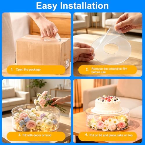 6 8 10 12 Inch Acrylic Cake Stand 4-Pack Clear Low-Profile Display Case in Clear, alternate view 5