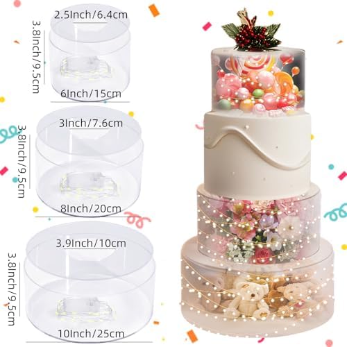 6 8 10 Inch 3-Pack Clear Round Acrylic Cake Stand for Party in Clear, alternate view 3