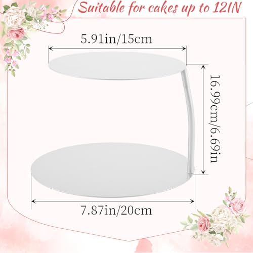 6''+8'' White Floating Cake Stand 2 Tier Metal Wedding Cake Stand in 6''+8'' in White, alternate view 3