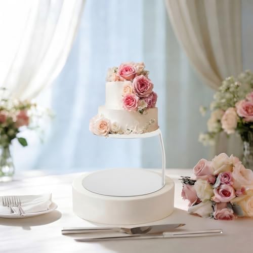 6''+8'' White Floating Cake Stand 2 Tier Metal Wedding Cake Stand in 6''+8'' in White, alternate view 6