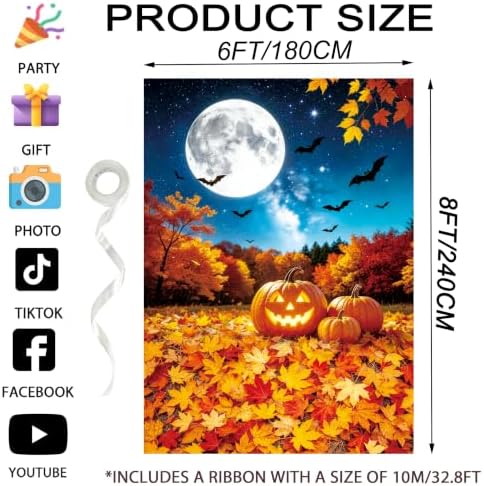 6×8ft Halloween Backdrops for Wall, Fall Birthday Backdrop for Photography in 6×8 Ft in Halloween, alternate view 2