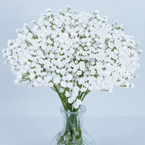 6 Babys Breath Artificial Flowers - White Faux Gypsophila Bouquet in White