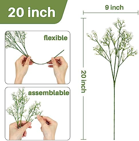 6 Babys Breath Artificial Flowers - White Faux Gypsophila Bouquet in White, alternate view 2