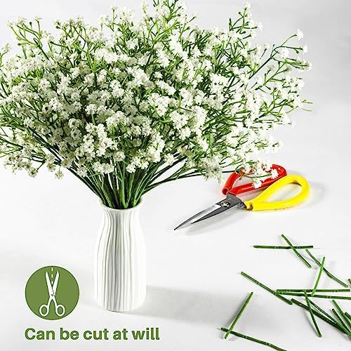6 Babys Breath Artificial Flowers - White Faux Gypsophila Bouquet in White, alternate view 3