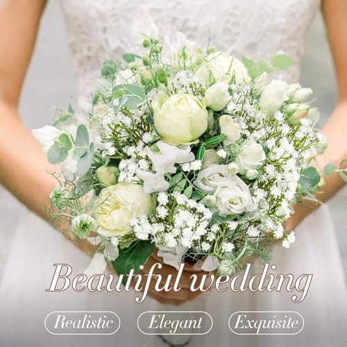 6 Babys Breath Artificial Flowers - White Faux Gypsophila Bouquet in White, alternate view 6
