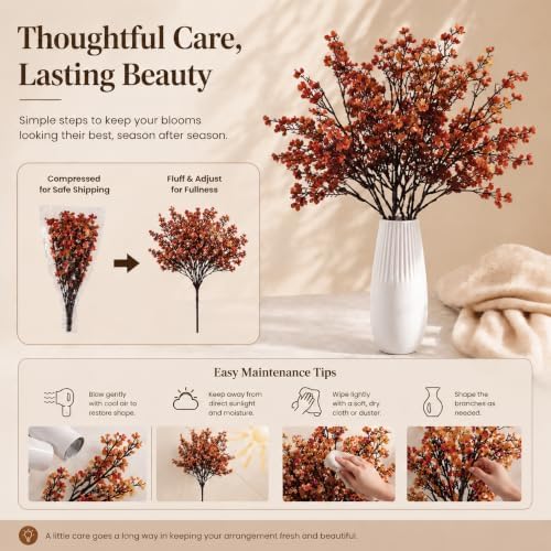 6 Bundles Artificial Burnt Orange Baby’s Breath Flowers in Burnt Orange, alternate view 6