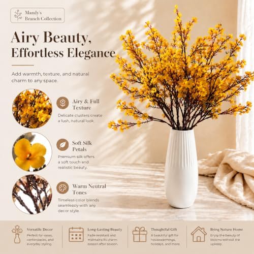 6 Bundles Artificial Dark Yellow Baby’s Breath Flowers in Dark Yellow, alternate view 2