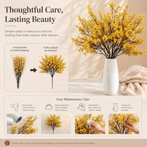 6 Bundles Artificial Dark Yellow Baby’s Breath Flowers in Dark Yellow, alternate view 6
