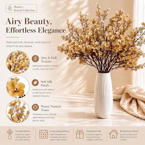 6 Bundles Artificial Gold Baby’s Breath Flowers in Gold, alternate view 2