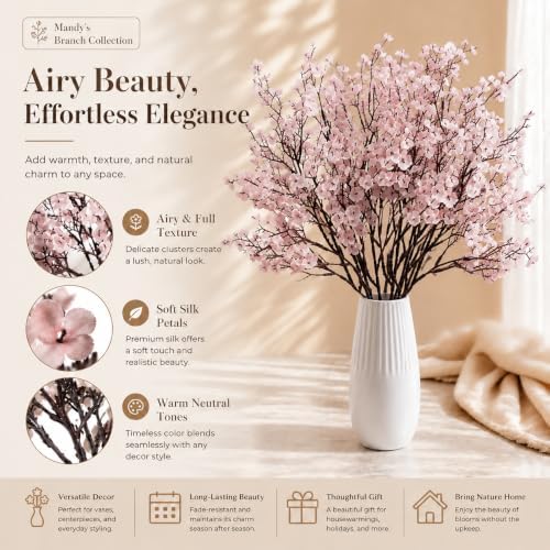 6 Bundles Artificial Light Pink Baby’s Breath Flowers in Light Pink, alternate view 2