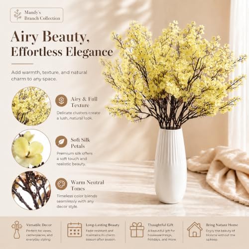 6 Bundles Artificial Light Yellow Baby’s Breath Flowers in Light Yellow, alternate view 2