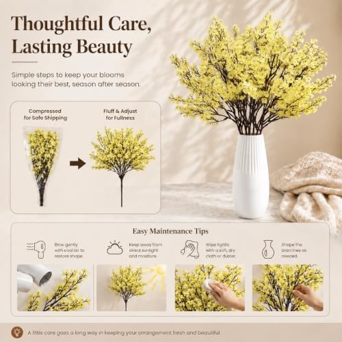 6 Bundles Artificial Light Yellow Baby’s Breath Flowers in Light Yellow, alternate view 6