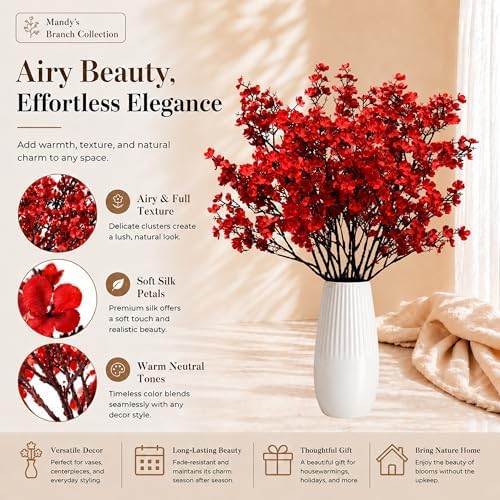 6 Bundles Artificial Red Baby’s Breath Flowers in Red, alternate view 2