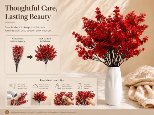 6 Bundles Artificial Red Baby’s Breath Flowers in Red, alternate view 6