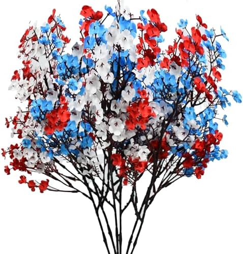 6 Bundles Artificial Red White Blue Baby’s Breath Flowers in Red White Blue