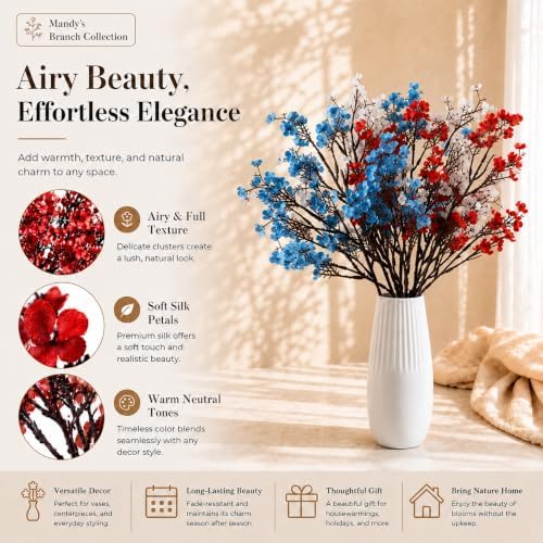 6 Bundles Artificial Red White Blue Baby’s Breath Flowers in Red White Blue, alternate view 2