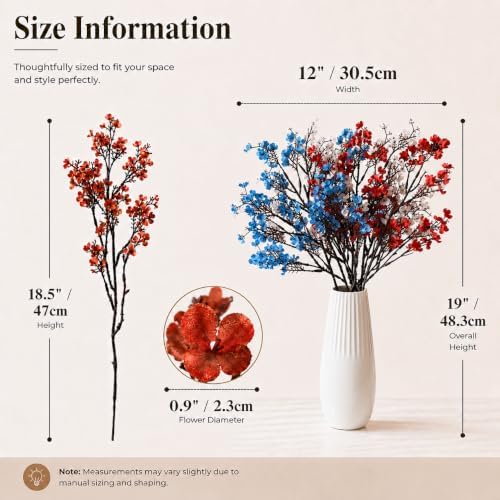 6 Bundles Artificial Red White Blue Baby’s Breath Flowers in Red White Blue, alternate view 3