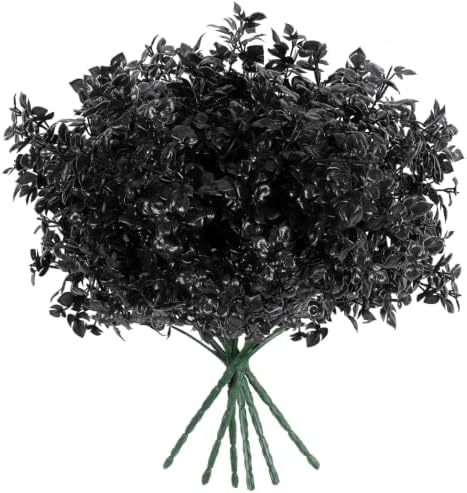 6 Bundles Black Artificial Monstera Leaves Bushes for Halloween