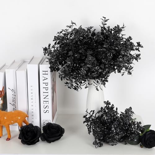 6 Bundles Black Artificial Monstera Leaves Bushes for Halloween, alternate view 2