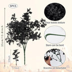 6 Bundles Black Artificial Monstera Leaves Bushes for Halloween, alternate view 3
