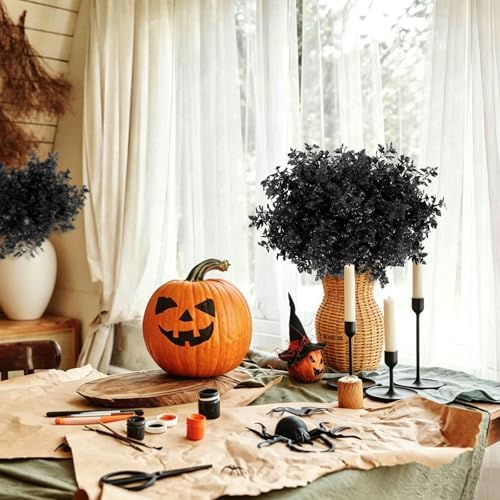 6 Bundles Black Artificial Monstera Leaves Bushes for Halloween, alternate view 4