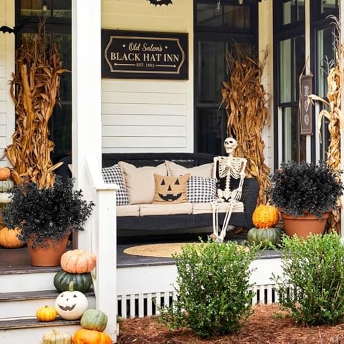 6 Bundles Black Artificial Monstera Leaves Bushes for Halloween, alternate view 5