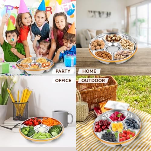 6-Compartment Stainless Steel Serving Tray with Lid - 10-inch Divided Snack/Vegetable/Fruit Tray for Christmas, alternate