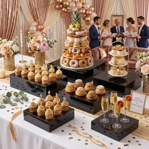6 Extra Large Buffet Display Risers, Black in Black, alternate view 2