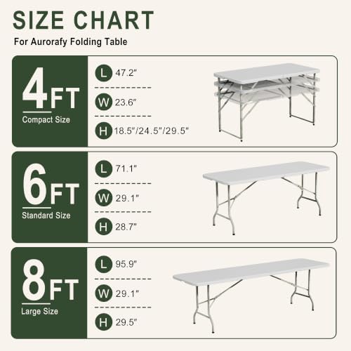 6 Feet Foldable Table with Built-in Handle and Steel Legs, Heavy Duty Folding Portable Table for Party Dining, alternate view