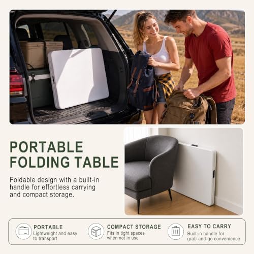 6 Feet Foldable Table with Built-in Handle and Steel Legs, Heavy Duty Folding Portable Table for Party Dining, alternate view