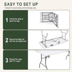 6 Feet Foldable Table with Built-in Handle and Steel Legs, Heavy Duty Folding Portable Table for Party Dining, alternate view