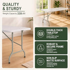 6 Feet Foldable Table with Built-in Handle and Steel Legs, Heavy Duty Folding Portable Table for Party Dining, alternate view