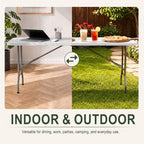 6 Feet Foldable Table with Built-in Handle and Steel Legs, Heavy Duty Folding Portable Table for Party Dining, alternate view