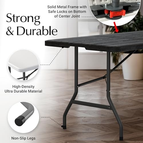 6 Feet Foldable Table with Built in Handle & Steel Legs | 6FT Heavy Duty Folding Portable | Perfect for Party, alternate view