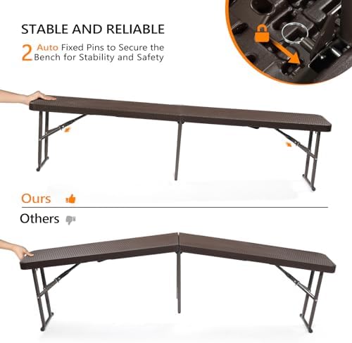 6 feet Plastic Folding Bench, Portable in/Outdoor Picnic Party Camping Dining Seat, Garden Soccer Multipurpose, alternate