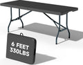 6 Foot Folding Table Black, Sturdy 330LBS Capacity, Reinforced Steel Legs, Foldable with Safety Lock, Portable