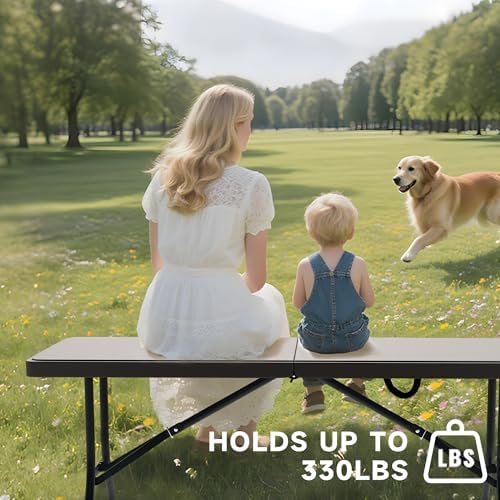 6 Foot Folding Table Black, Sturdy 330LBS Capacity, Reinforced Steel Legs, Foldable with Safety Lock, Portable, alternate