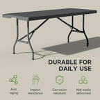 6 Foot Folding Table Black, Sturdy 330LBS Capacity, Reinforced Steel Legs, Foldable with Safety Lock, Portable, alternate