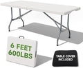 6 Foot Folding Table with Black Table Cloth - Heavy Duty 600LBS Capacity, Foldable Design with Safety Lock